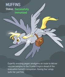 Size: 2800x3300 | Tagged: safe, artist:cracklewink, derpy hooves, pegasus, pony, g4, bag, female, harmony syndrome, infection au, mare, multiple pupils, multiple wings, saddle bag, sleigh pony, wings