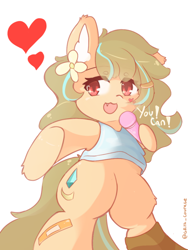 Size: 1000x1333 | Tagged: safe, artist:grithcourage, oc, oc:grith courage, earth pony, pony, adorable face, bipedal, brown mane, cheerful, clothes, cute, flower, happy, heart, long hair, microphone, red eyes, simple background, singing, socks, solo, standing, white background