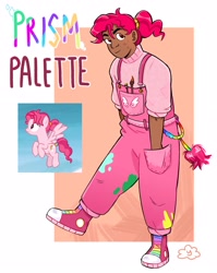 Size: 2506x3154 | Tagged: safe, artist:cracklewink, bifröst, human, pegasus, pony, g4, background pony, clothes, dark skin, female, friendship student, humanized, mare, overalls, prism palette, solo