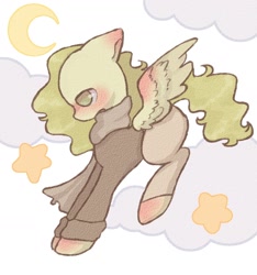 Size: 1536x1638 | Tagged: safe, artist:sesapastel, oc, oc only, pegasus, pony, clothes, crescent moon, flying, jumper, moon, scarf, solo