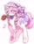 Size: 1614x2048 | Tagged: safe, artist:jojofassbender, oc, oc only, pony, unicorn, blushing, bonnet, bow, drill hair, female, flower, hair bow, heart, heart eyes, horn, mare, mouth hold, rose, simple background, tail, tail bow, teary eyes, white background, wingding eyes