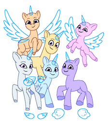 Size: 546x600 | Tagged: safe, artist:dazzle, g5, my little pony: tell your tale, base, female, free to use, group, horn, male, mare, ms paint base, ms paint friendly, simple background, stallion, transparent background, unshorn fetlocks, wings