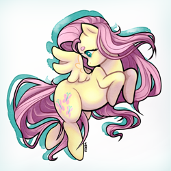 Size: 1024x1024 | Tagged: safe, artist:vveksy, fluttershy, pegasus, pony, g4, beanbrows, colored pupils, cute, drop shadow, eyebrows, female, flying, mare, shyabetes, simple background, small wings, solo, spread wings, turned head, white background, wings