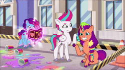 Size: 1920x1080 | Tagged: safe, screencap, hitch trailblazer, izzy moonbow, misty brightdawn, pipp petals, posey bloom, sparky sparkeroni, sunny starscout, zipp storm, dragon, earth pony, pegasus, pony, unicorn, cracked it, g5, my little pony: tell your tale, spoiler:g5, spoiler:my little pony: tell your tale, spoiler:tyts02e09, animated, baby, baby dragon, bad pun, book, clapping, drink, female, horn, magic, male, mane five, mane six (g5), mane stripe sunny, mare, mess, messy, posey bloom is not amused, pun, rebirth misty, smoothie, sound, spellbook, stallion, telekinesis, unamused, varying degrees of amusement, wavy mouth, webm