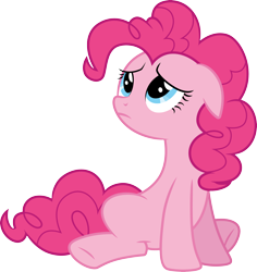 Size: 3000x3179 | Tagged: safe, artist:cloudy glow, pinkie pie, earth pony, pony, g4, .ai available, female, floppy ears, frown, high res, looking up, mare, simple background, sitting, solo, transparent background, vector