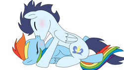 Size: 1281x720 | Tagged: safe, artist:dasher666, rainbow dash, soarin', pegasus, pony, g4, duo, female, kiss on the lips, kissing, male, mare, ship:soarindash, shipping, simple background, stallion, straight, white background