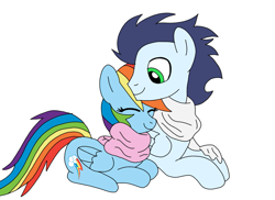 Size: 987x720 | Tagged: safe, artist:dasher666, rainbow dash, soarin', pegasus, pony, g4, clothes, duo, female, male, mare, scarf, ship:soarindash, shipping, simple background, stallion, straight, white background