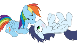 Size: 1290x720 | Tagged: safe, artist:dasher666, rainbow dash, soarin', pegasus, pony, g4, duo, female, kiss on the lips, kissing, male, mare, ship:soarindash, shipping, simple background, stallion, straight, white background