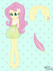 Size: 2048x2732 | Tagged: safe, artist:redhorney, fluttershy, human, equestria girls, g4, barefoot, clothes, cutie mark on human, feather, feet, female, fetish, foot fetish, foot focus, panties, see-through, see-through skirt, skirt, solo, underwear, white panties, white underwear