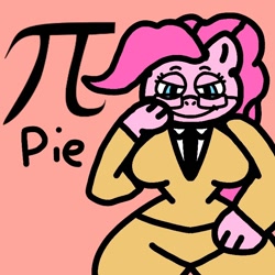 Size: 720x720 | Tagged: safe, artist:sonictheponyhog, pinkie pie, earth pony, anthro, g4, clothes, female, glasses, pi, pi day, red background, simple background, solo