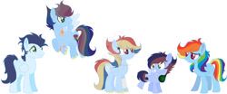 Size: 747x312 | Tagged: safe, artist:justcallmescaizor, rainbow dash, soarin', pegasus, pony, g4, colt, female, foal, male, mare, offspring, parent:rainbow dash, parent:soarin', parents:soarindash, ship:soarindash, shipping, simple background, stallion, straight, white background
