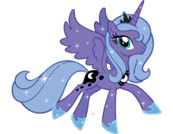Size: 2048x1583 | Tagged: safe, princess luna, alicorn, pony, g4, official, female, hoof shoes, horn, jewelry, looking at you, mare, peytral, princess shoes, s1 luna, simple background, solo, sparkles, sparkly mane, sparkly tail, spread wings, stock vector, tail, tiara, transparent background, wings, zazzle