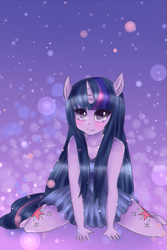 Size: 469x702 | Tagged: safe, artist:sugiko, twilight sparkle, unicorn, anthro, g4, both cutie marks, horn, human facial structure, stars