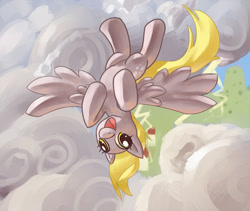 Size: 1024x866 | Tagged: safe, artist:javkiller, derpy hooves, pegasus, pony, g4, belly, female, flying, mare, solo, upside down, vertigo