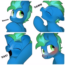 Size: 4096x4096 | Tagged: safe, artist:mochi_nation, oc, oc only, pegasus, pony, blushing, bust, commission, eyes closed, male, open mouth, open smile, smiling, solo, stallion, thinking, yawn, yay