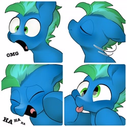 Size: 4096x4096 | Tagged: safe, artist:mochi_nation, oc, oc only, pegasus, pony, bust, commission, derp, eyes closed, floppy ears, gasping, laughing, male, nose in the air, simple background, solo, stallion, tongue out, turned head, white background