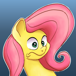 Size: 1461x1461 | Tagged: safe, artist:doodledonutart, fluttershy, pegasus, pony, g4, :s, bust, faic, female, frown, gradient background, looking at you, mare, outline, solo, wavy mouth, white outline