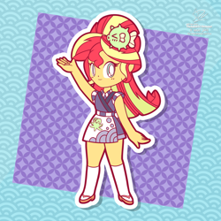 Size: 1920x1920 | Tagged: safe, artist:theratedrshimmer, sunset shimmer, human, equestria girls, g4, chibi, cute, female, outline, passepartout, shimmerbetes, solo, sunset sushi, white outline