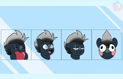 Size: 3600x2324 | Tagged: safe, artist:joaothejohn, oc, oc:platinum shadow, pegasus, pony, blushing, bruh, commission, cute, emoji, emotes, expressions, eye scar, facial scar, heart, lidded eyes, male, multicolored hair, open mouth, pegasus oc, poggers, scar, shy, smiling, solo, ych result