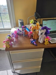 Size: 3000x4000 | Tagged: safe, applejack, cherry berry, daisy, flower wishes, fluttershy, pinkie pie, pursey pink, rainbow dash, rarity, sea swirl, seafoam, starlight glimmer, twilight sparkle, alicorn, earth pony, pegasus, pony, unicorn, equestria girls, g4, computer, genshin impact, horn, irl, jewelry, necklace, photo, plushie, ribbon, toy, twilight sparkle (alicorn), wondercolt ears, wondercolts uniform