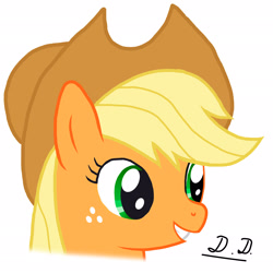 Size: 2048x2048 | Tagged: safe, artist:48n32g, applejack, earth pony, pony, g4, bust, simple background, smiling, solo, white background