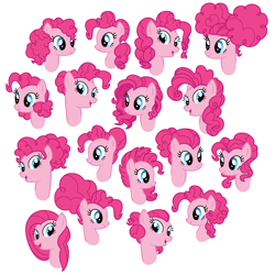 Size: 1980x1980 | Tagged: safe, artist:dazzle, pinkie pie, earth pony, g4, curly mane, female, hairstyle, looking at you, mare, open mouth, reference, side view, simple background, smiling, smiling at you, three quarter view, white background