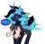 Size: 1490x1448 | Tagged: safe, artist:minty--fresh, oc, oc:minty fresh, changeling, human, pony, blue blush, blushing, changeling oc, chest fluff, disembodied hand, grope, hand, multicolored hair, simple background, speech bubble, transparent background