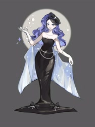 Size: 3000x4000 | Tagged: safe, artist:水上麋鹿, rarity, human, g4, abstract background, black dress, clothes, dress, evening gloves, evening gown, female, full body, gloves, gown, humanized, long gloves, smiling, solo