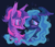 Size: 2048x1757 | Tagged: safe, artist:peaceandlove26, princess luna, twilight sparkle, alicorn, unicorn, g4, alternate color palette, alternate eye color, alternate hairstyle, big ears, big eyes, blue background, blue coat, blue eyes, blue mane, blushing, bust, colored ear fluff, colored pinnae, curly mane, duo, duo female, ear fluff, ear tufts, ethereal mane, eyelashes, female, floppy ears, freckles, freckluna, horn, lesbian, lineless, long mane, long neck, looking at each other, looking at someone, lyrics in the description, messy mane, multicolored mane, pink eyes, ponytail, purple blush, purple coat, purple mane, requested art, ship:twiluna, shipping, simple background, smiling, smiling at each other, starry coat, starry mane, stars, straight mane, two toned mane, unicorn twilight, wall of tags, wing ears, wingding eyes, wings