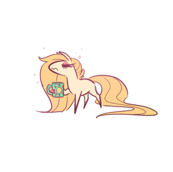 Size: 740x737 | Tagged: safe, artist:probablyfakeblonde, oc, oc only, earth pony, pony, bags under eyes, coffee mug, eyes closed, frown, hoof hold, morning ponies, mug, pointy ponies, ponysona, simple background, solo, wavy mouth, white background