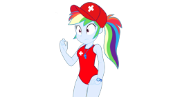 Size: 1920x1080 | Tagged: safe, artist:mlpfan3991, rainbow dash, human, equestria girls, equestria girls series, g4, spring breakdown, spoiler:eqg series (season 2), cap, clothes, female, hat, lifeguard, lifeguard dash, one-piece swimsuit, ponytail, rainbow dashs coaching whistle, red swimsuit, simple background, solo, speedo, swimsuit, transparent background, whistle, whistle necklace