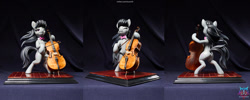 Size: 1600x640 | Tagged: safe, artist:shuxer59, octavia melody, earth pony, pony, g4, bipedal, bowtie, butt, cello, craft, female, figurine, irl, mare, multiple angles, musical instrument, one eye closed, photo, plot, sculpture, solo