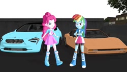 Size: 640x360 | Tagged: safe, artist:harumago, pinkie pie, rainbow dash, human, equestria girls, g4, 3d, beamng.drive, boots, car, high heel boots, shoes, solo, source filmmaker