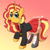 Size: 1000x1000 | Tagged: safe, artist:fruiitypieq, sunset shimmer, unicorn, g4, alternate hairstyle, boots, clothes, female, gradient background, horn, jacket, leather, leather jacket, shoes, skirt, solo