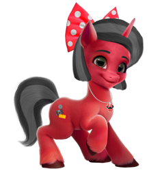 Size: 827x874 | Tagged: safe, artist:mickey1909, oc, oc only, oc:minnie motion, pony, unicorn, g5, my little pony: a new generation, bow, female, hair bow, horn, simple background, solo, transparent background