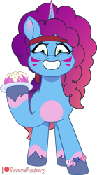 Size: 2500x4500 | Tagged: safe, artist:frownfactory, misty brightdawn, pony, unicorn, friday night food fight, g5, my little pony: tell your tale, spoiler:g5, spoiler:my little pony: tell your tale, spoiler:tyts01e66, bandana, face paint, female, food, grin, horn, mare, pudding, simple background, smiling, solo, transparent background, vector