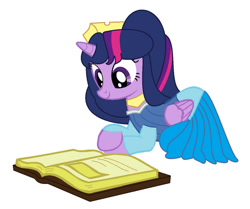 Size: 828x693 | Tagged: safe, artist:brightstar40k, twilight sparkle, alicorn, pony, g4, blue dress, book, disney, princess aurora, reading, simple background, sleeping beauty, solo, twilight sparkle (alicorn), white background