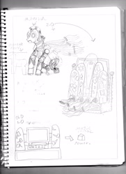 Size: 2514x3467 | Tagged: safe, artist:wheatley r.h., derpibooru exclusive, oc, oc only, pony, robot, robot pony, computer, heart, pencil drawing, solo, spats, traditional art