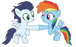 Size: 1162x720 | Tagged: safe, artist:dasher666, rainbow dash, soarin', pegasus, pony, g4, colt, colt soarin', female, filly, filly rainbow dash, foal, male, simple background, white background, younger