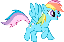 Size: 3176x2124 | Tagged: safe, artist:lizzmcclin, rainbow dash, rainbow dash (g3), pegasus, pony, g3, g4, female, flying, g3 to g4, generation leap, simple background, solo, transparent background