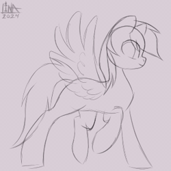 Size: 306x306 | Tagged: safe, artist:lina, rainbow dash, pegasus, pony, g4, animated, gif, looking at you, monochrome, solo, spread wings, wings