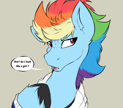 Size: 1280x1120 | Tagged: source needed, safe, artist:rainbowscreen, rainbow dash, pegasus, pony, ask the gaylord, g4, ask, butt, comic, dialogue, engrish, femboy, male, rainbow blitz, rule 63, tumblr
