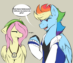 Size: 1280x1120 | Tagged: source needed, safe, artist:rainbowscreen, fluttershy, rainbow dash, pegasus, pony, ask the gaylord, g4, ask, butt, butterscotch, comic, dialogue, engrish, femboy, male, rainbow blitz, rule 63, tumblr