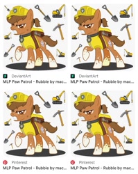 Size: 720x905 | Tagged: safe, artist:machakar52, pony, angry, clothes, crane, deviantart, google search, gritted teeth, hard hat, hat, looking at you, paw patrol, pickaxe, pinterest, ponified, ponytail, raised hoof, rubble (paw patrol), shovel, solo, teeth, tools