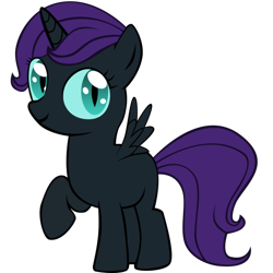 Size: 894x894 | Tagged: safe, artist:aibotnya, oc, oc only, oc:nyx, alicorn, pony, fanfic:past sins, alicorn oc, blank flank, fanfic art, female, filly, filly oc, foal, horn, raised hoof, raised leg, simple background, slit pupils, solo, spread wings, transparent background, vector, wings