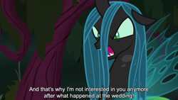 Size: 1280x720 | Tagged: safe, edit, edited screencap, editor:jaredking779, screencap, queen chrysalis, changeling, changeling queen, g4, season 8, the mean 6, angry, caption, female, solo, text