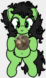 Size: 2080x3508 | Tagged: safe, artist:redcrow32, oc, oc only, oc:filly anon, cat, pony, belly, bipedal, female, filly, fluffy, foal, irl cat, lying down, messy mane, photo, solo