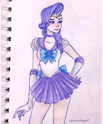 Size: 1080x1299 | Tagged: safe, artist:dariarchangel, part of a set, rarity, human, g4, crossover, female, hand on hip, horn, horned humanization, humanized, sailor moon (series), sailor senshi, solo, traditional art