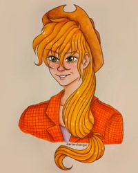 Size: 1080x1350 | Tagged: safe, artist:dariarchangel, applejack, human, g4, bust, female, humanized, solo, traditional art