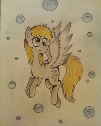 Size: 959x1200 | Tagged: safe, artist:dariarchangel, derpy hooves, pegasus, pony, g4, bubble, old art, solo, traditional art